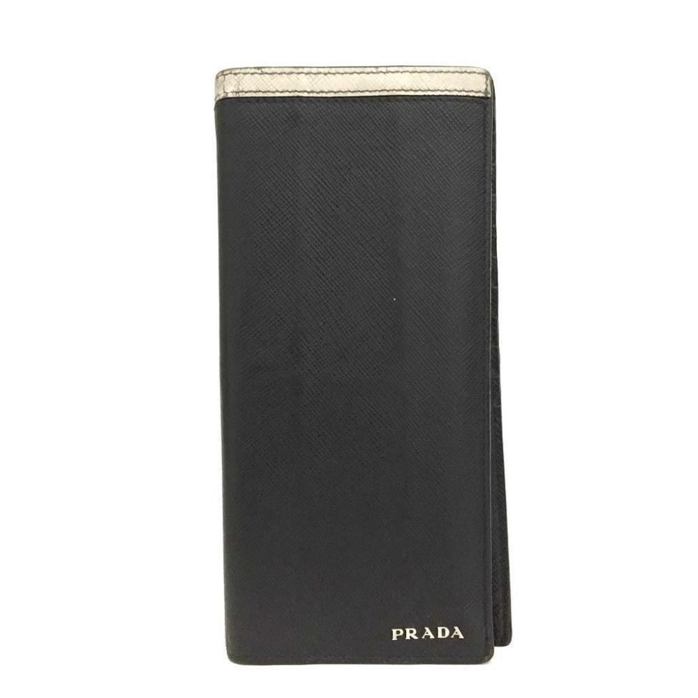 656071C V Prada Wallet Long Logo Saffiano Leather Bifold